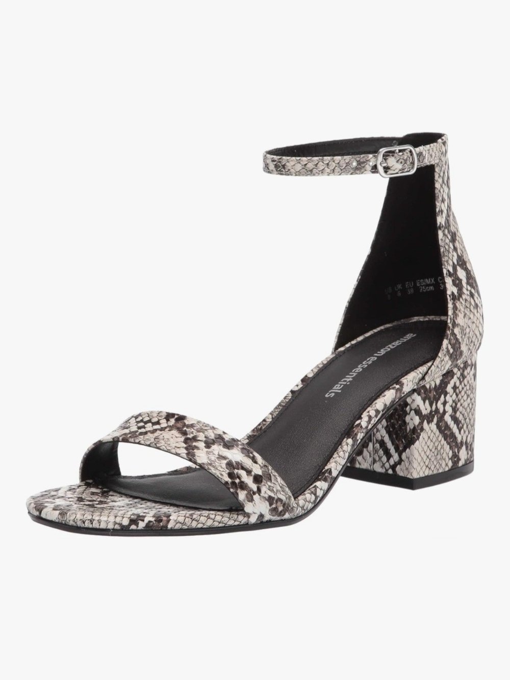 Amazon Essentials Snake-Print Ankle Strap Block Heel Sandal - Black/White